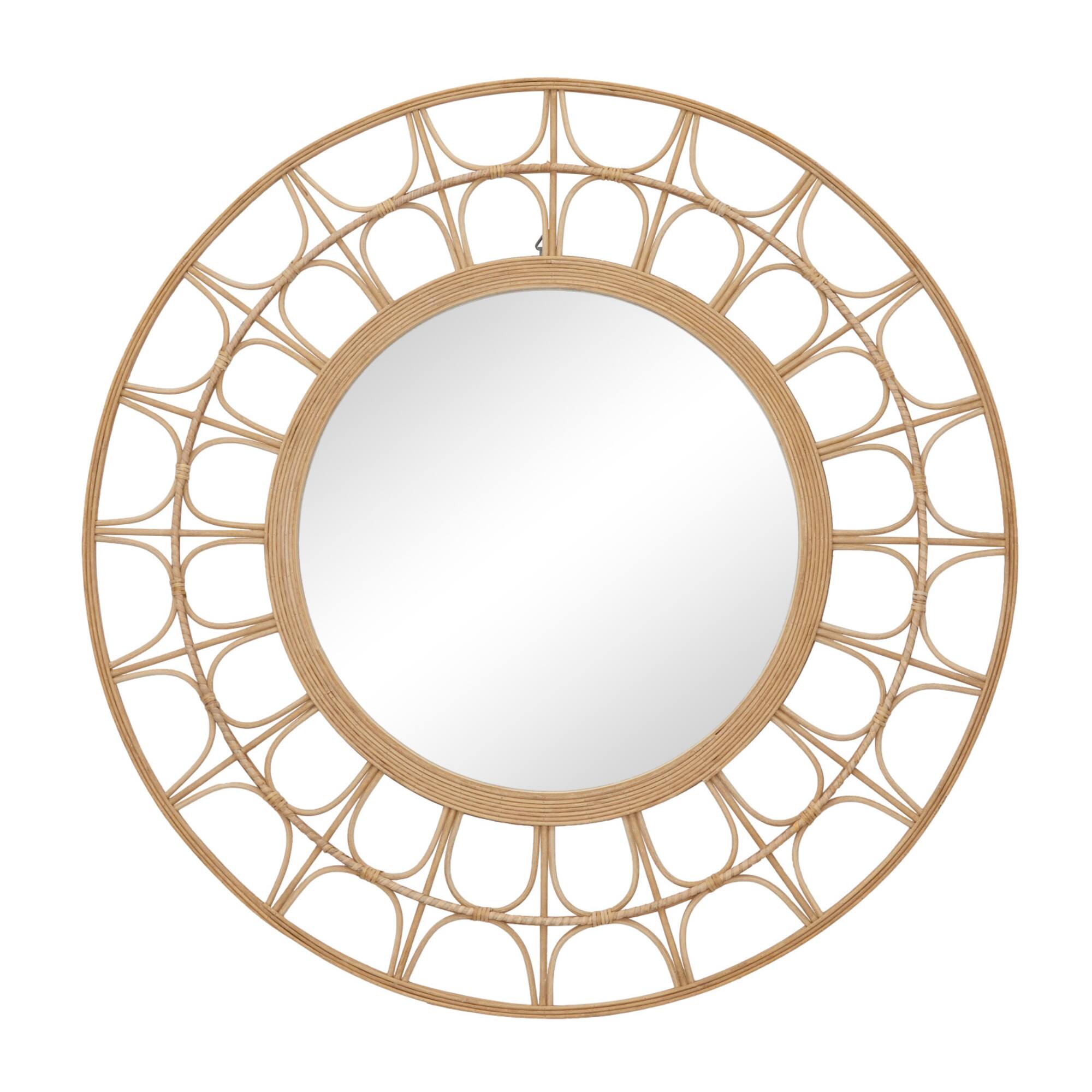 Brown Bamboo Bohemian Wall Mirror, 35" x 1" x 35"